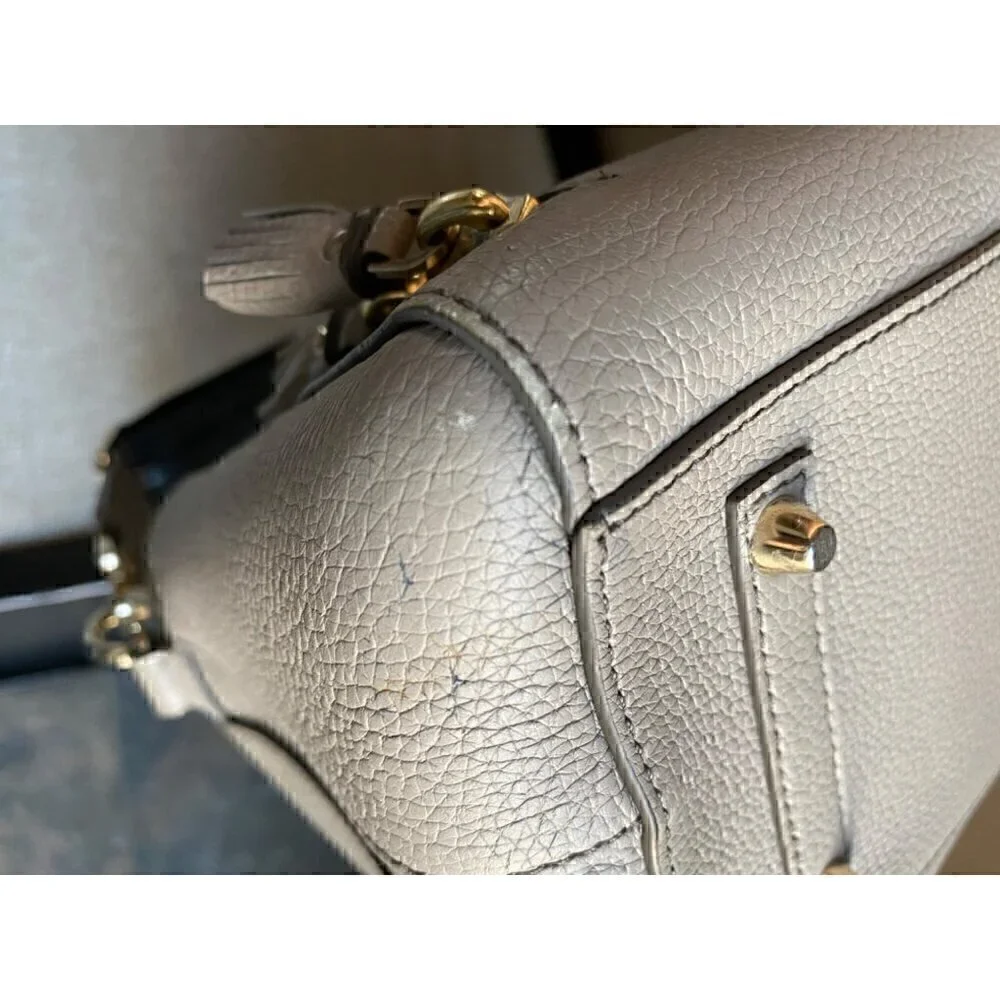 Anya Hindmarch Pebble Leather‎ Google Eyes Satchel Top Handle Bag Taupe Coral